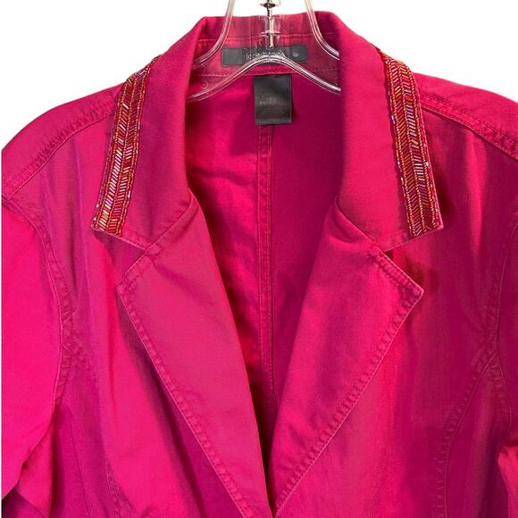 Liz Claiborne, Pink Blazer Jean Jacket, Beaded Collar, XL - Picture 2 of 11